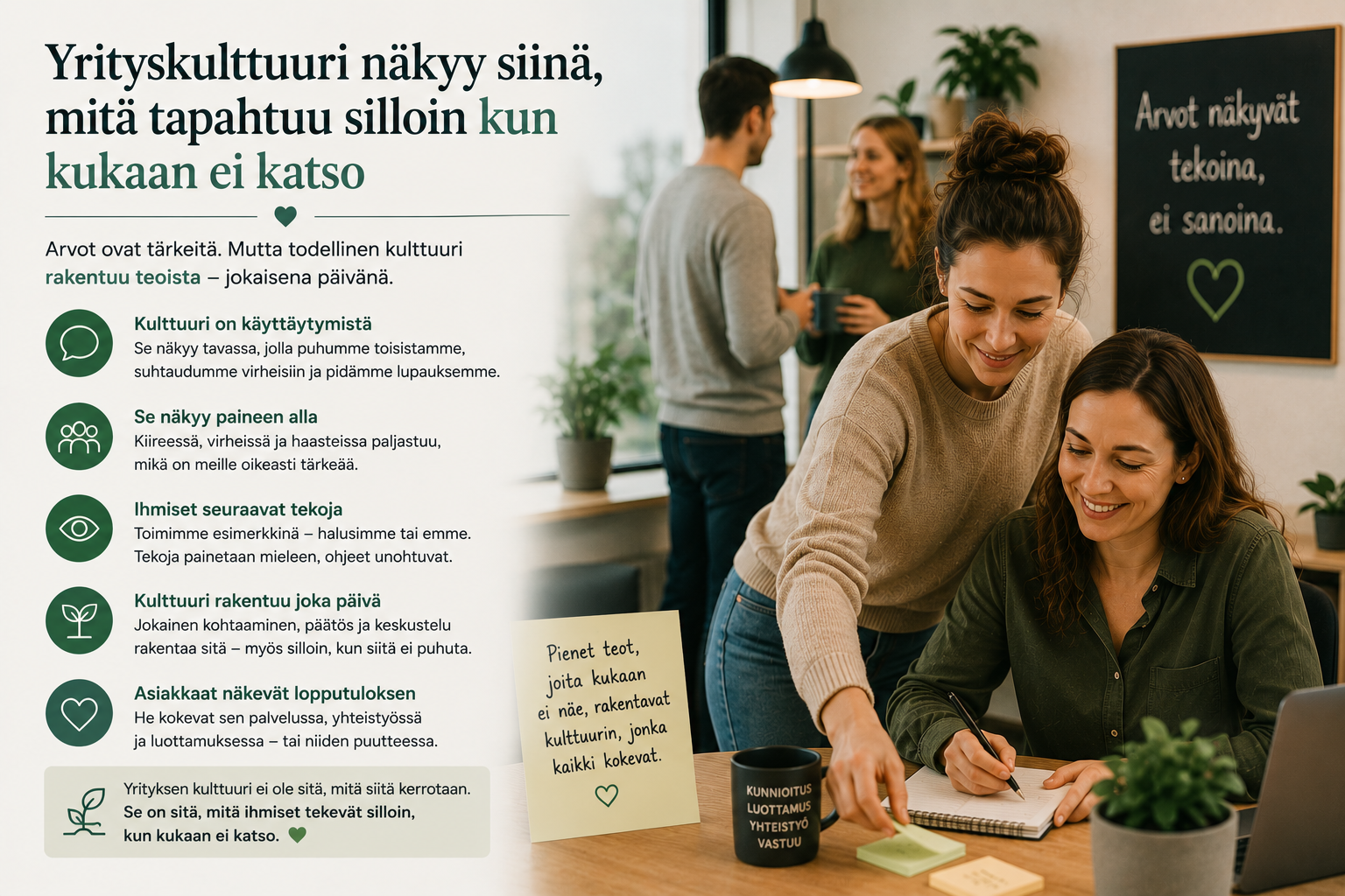 Yrityskulttuuri näkyy siinä, mitä tapahtuu silloin kun kukaan ei katso
